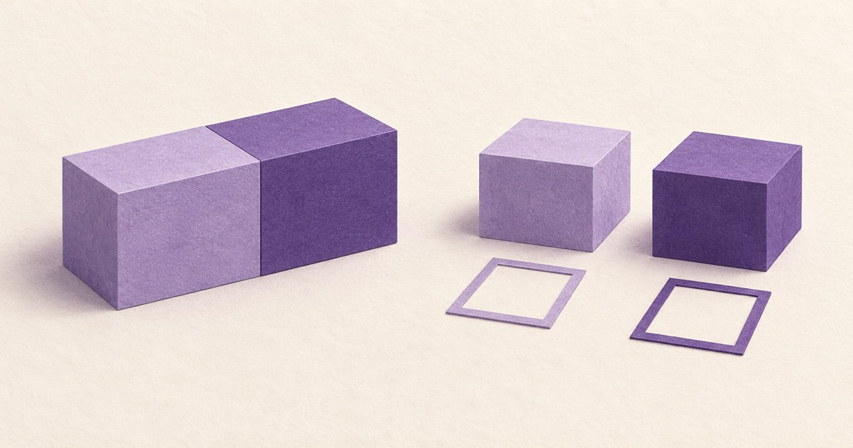 一つの作業のまとまりを、別々に試せる二つのブロックへ分けた模型